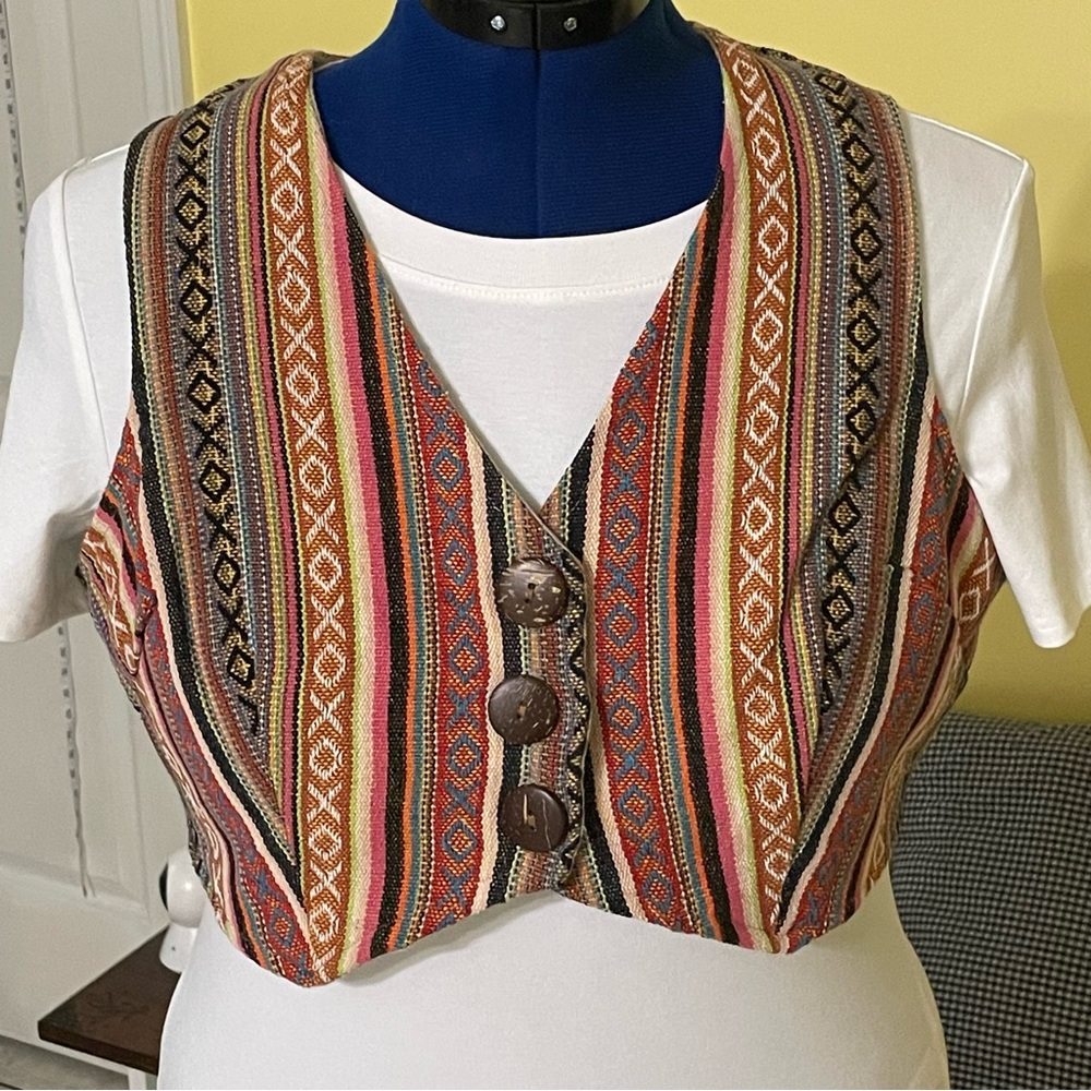 EARTHBOUND Boho Multicolor Striped Patterned Woven Cropped Vest